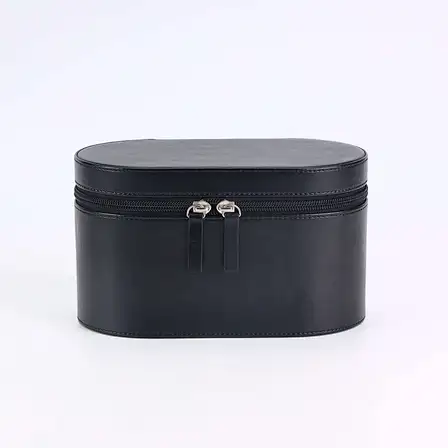 Small black oval cosmetic leather case